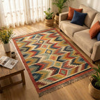 Handwoven Geometric Multi-Color Durrie Rug | Artisan Crafted