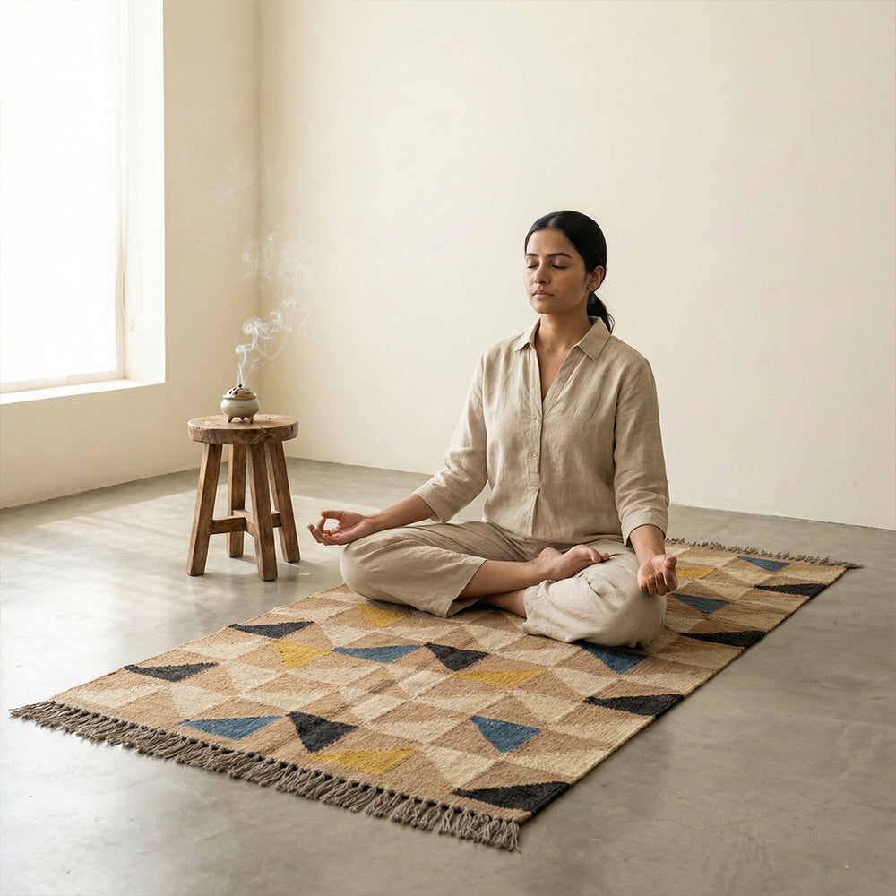 Handwoven Bohemian Geometric Jute Cotton Durrie Area Rug