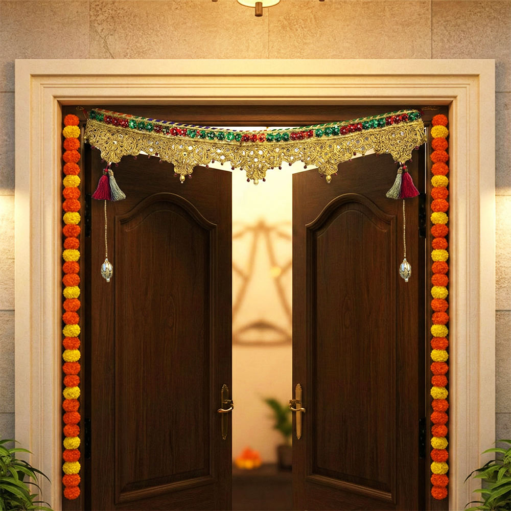 Opulent Gold Zari Lace & Beadwork Scalloped Toran - Madhues