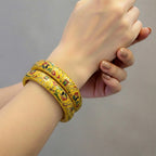 Vibrant Yellow Hand-Painted Lacquer Bangle Set with Elephant & Floral Motifs - Madhues