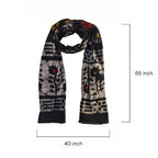 Block Printed Cotton Scarf - Black & White Floral Design