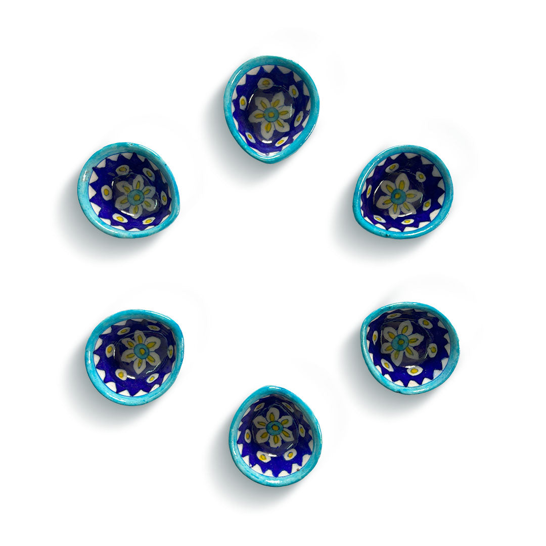 Hand-Painted Floral Ceramic Diyas with Turquoise Rim