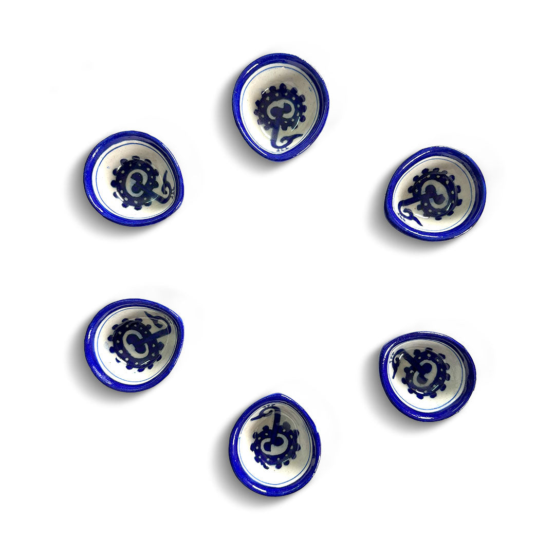 Artisanal Blue & White Graphic Motif Diya Bowls