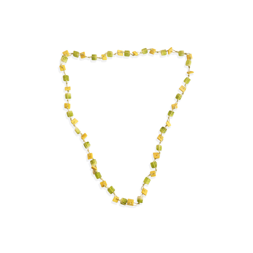Pastel Yellow and Green Wood Bead Necklace