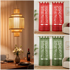 Tiered Bamboo Pendant Lamp & Appliqué Cutout Curtain Set
