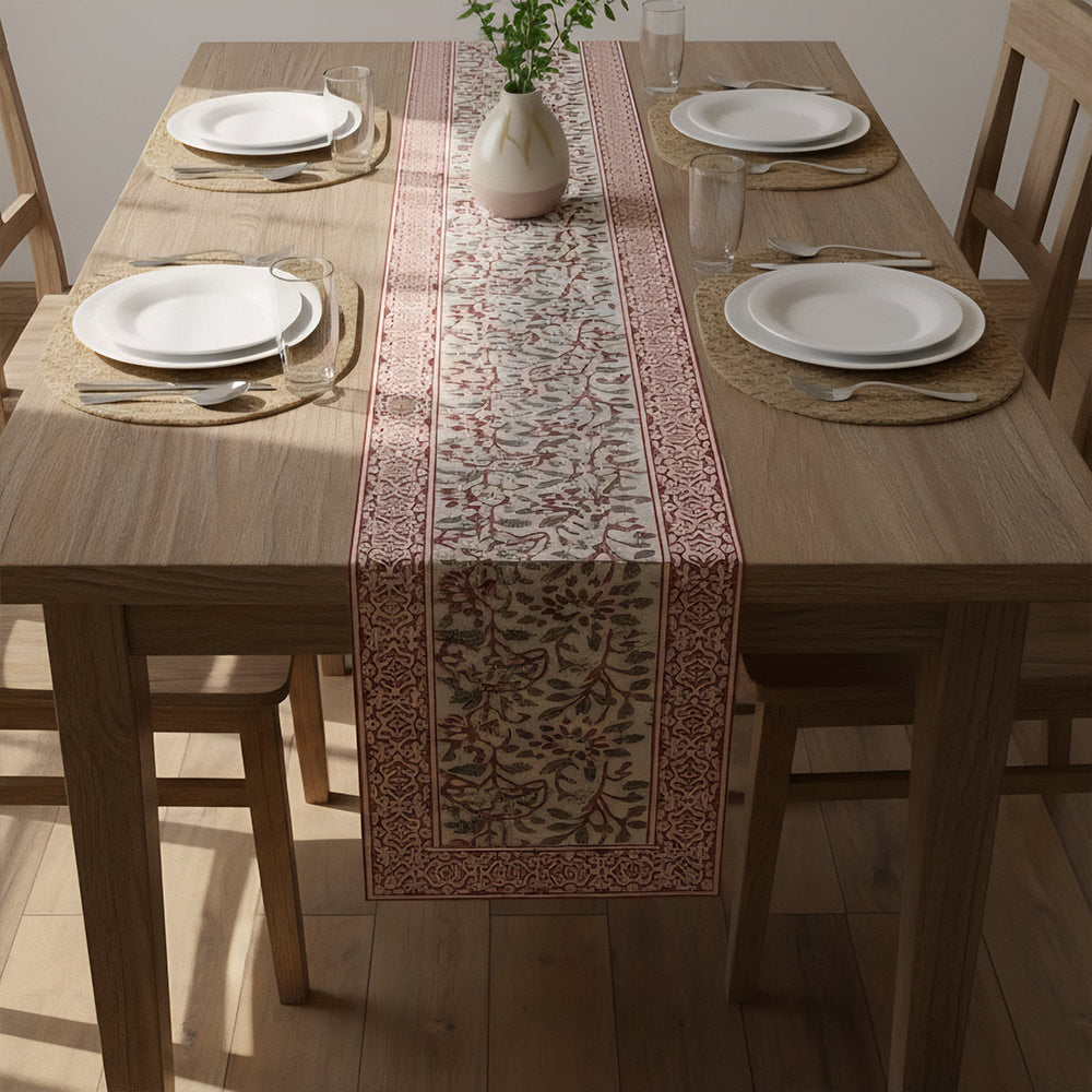 Handcrafted Block Printed Floral Table Runner