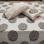 Desert Bloom Bagru Block Print Cotton Bedsheet Set - Madhues