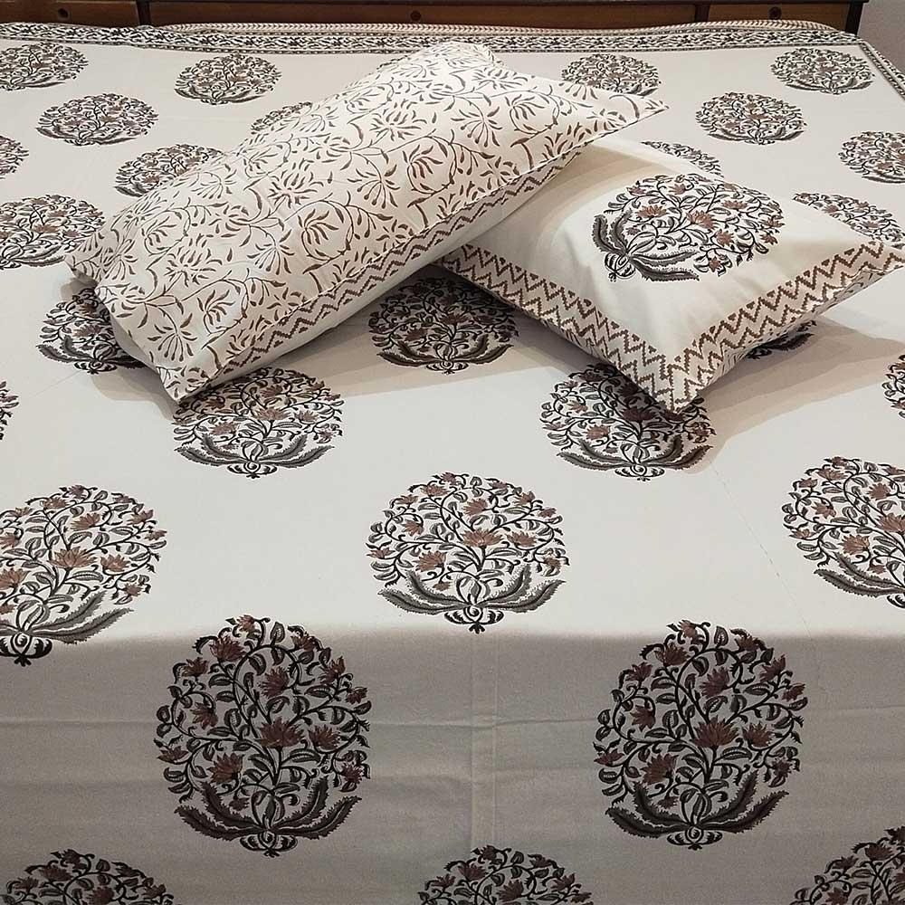 Desert Bloom Bagru Block Print Cotton Bedsheet Set - Madhues