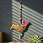 Vibrant Folk Art Bird Hanging with Mirrors & Bells - Madhues