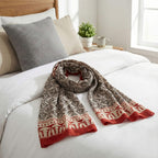 Block Printed Cotton Scarf - Black & White Floral with Rust Border