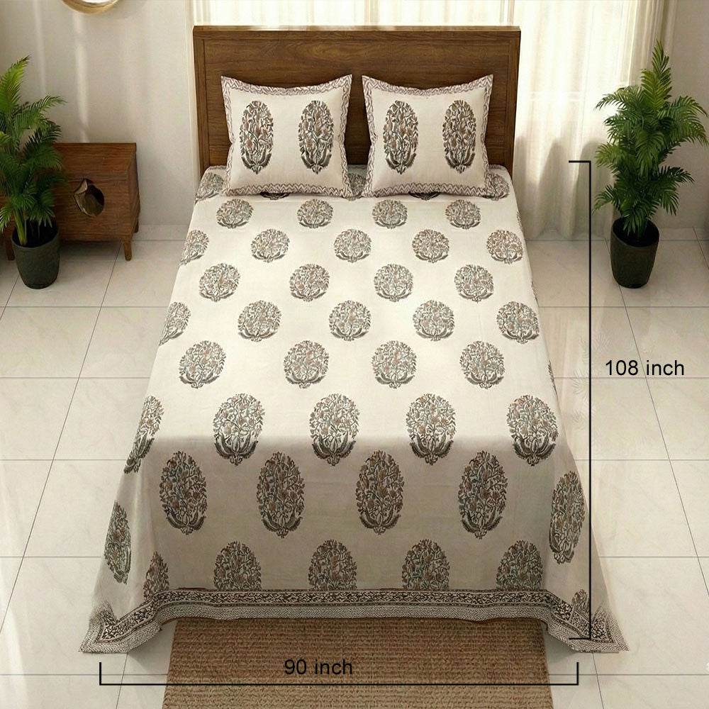 Desert Bloom Bagru Block Print Cotton Bedsheet Set - Madhues