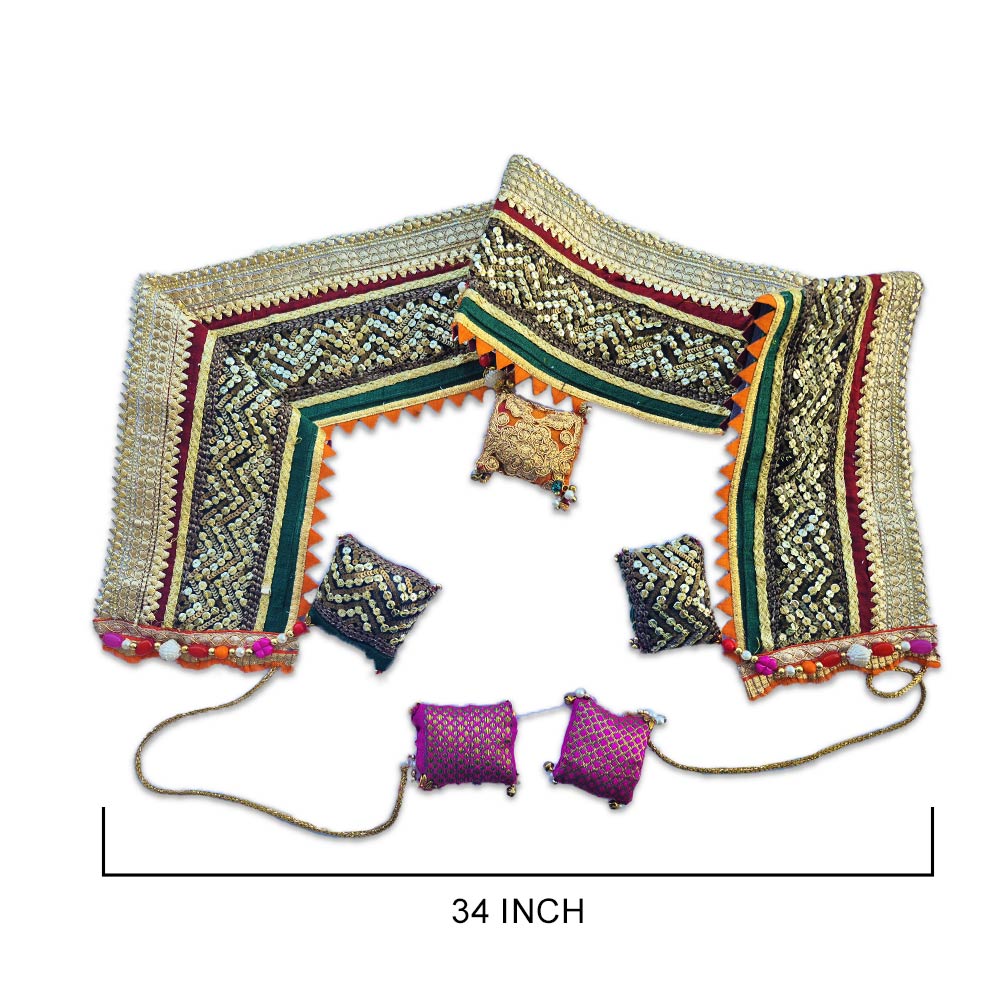 Opulent Scalloped Gold Zari Net Lace Toran with Jewel-Tone Border - Madhues