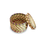 Woven basket with a lid on a white background
