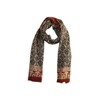 Block Printed Cotton Scarf - Black & White Floral with Rust Border