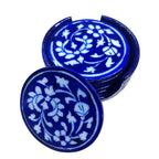 Indigo Vine Ceramic Coaster Set with Holder - Image 1