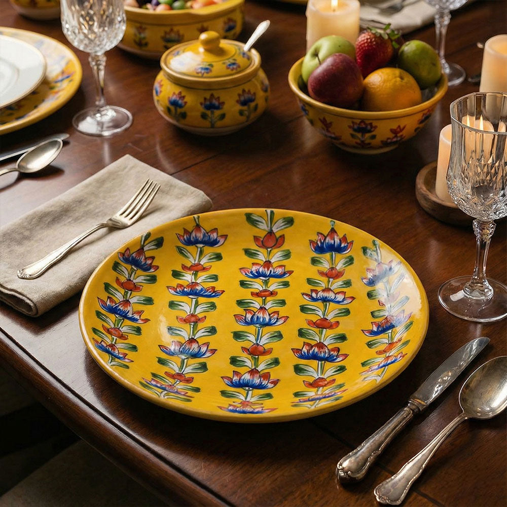 Saffron Lotus Hand-painted Blue Pottery Platter