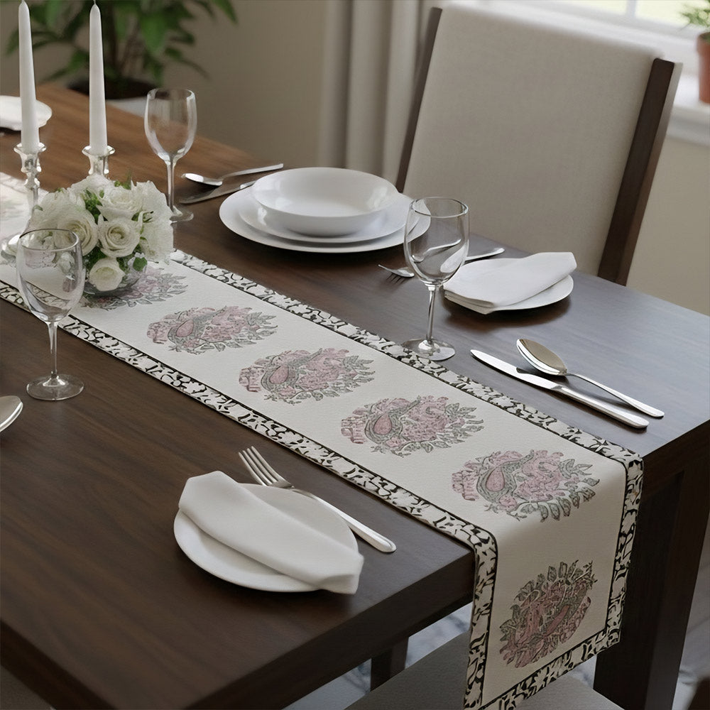 Block Printed Paisley Floral Table Runner
