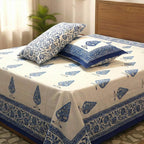 Azure Buta Block Print Cotton Bedsheet Set - Madhues