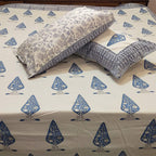 Azure Buta Block Print Cotton Bedsheet Set - Madhues
