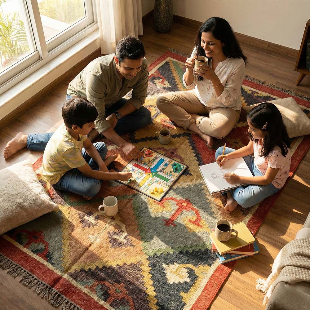 Handmade Colorful Anchor Pattern Durrie Rug - Jute Cotton Area Kilim