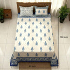 Azure Buta Block Print Cotton Bedsheet Set - Madhues