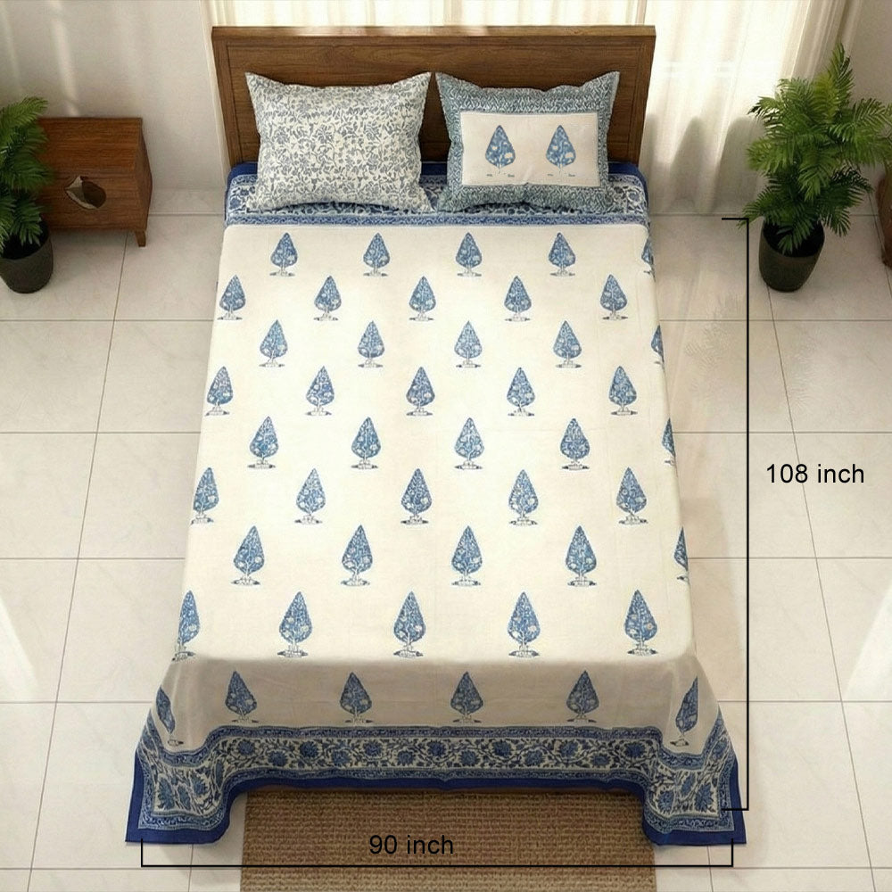 Azure Buta Block Print Cotton Bedsheet Set - Madhues