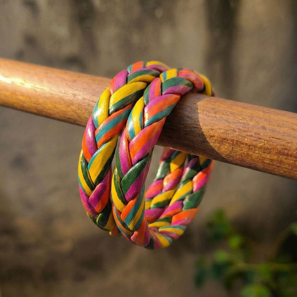 Vibrant Multicolor Braided Leather Bracelet - Madhues