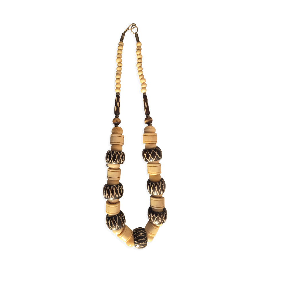 Carved Tribal Wood Bead Necklace