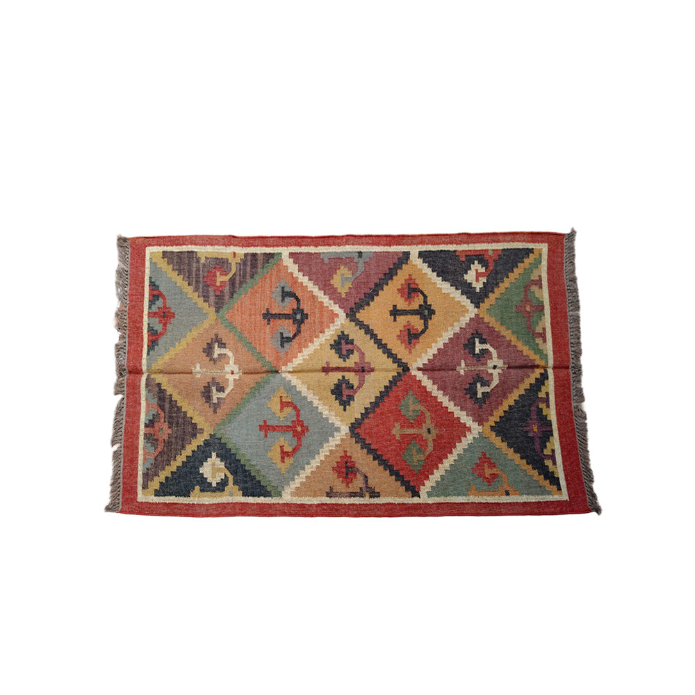 Handmade Colorful Anchor Pattern Durrie Rug - Jute Cotton Area Kilim