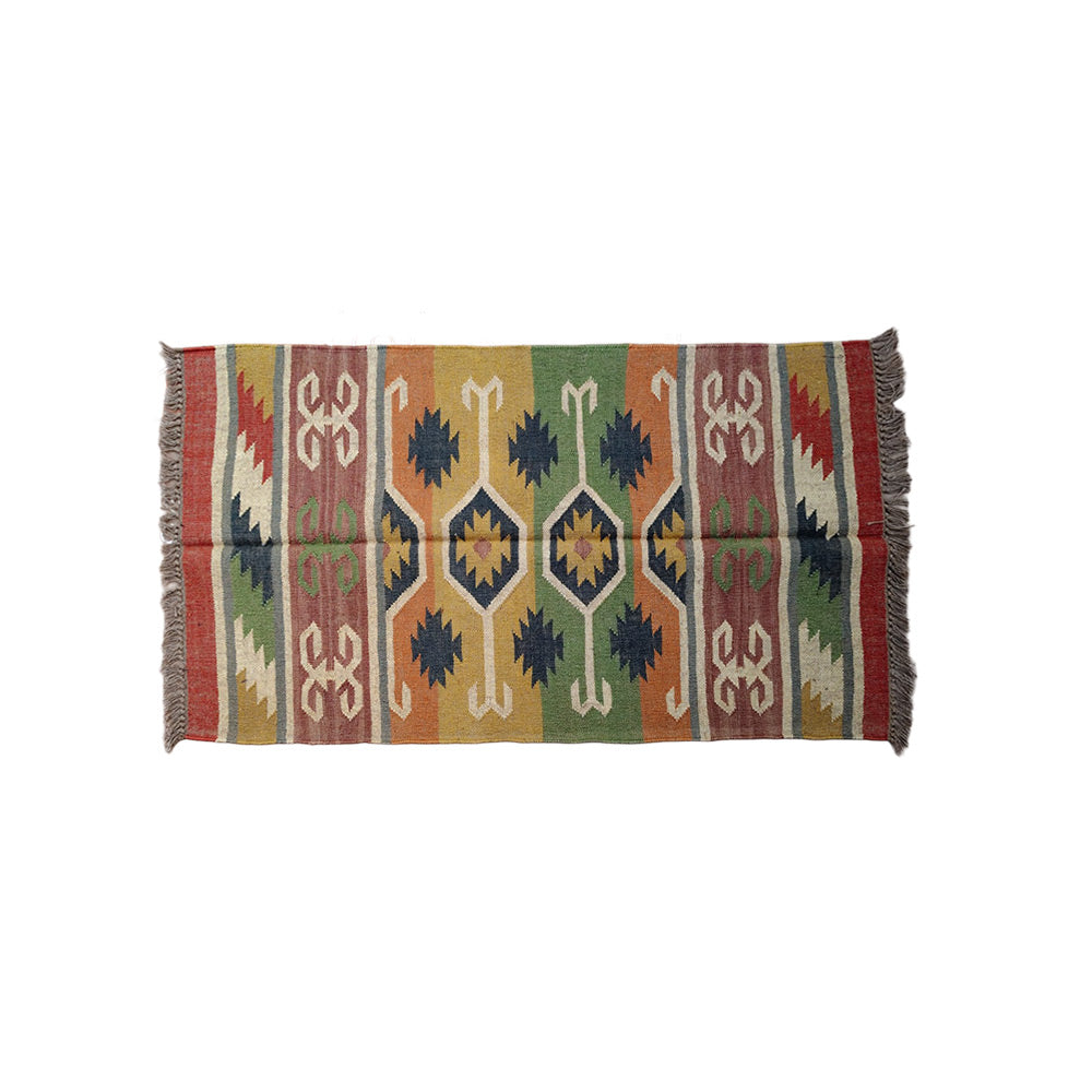 Handwoven Geometric Durrie Rug - Pink & Blue Flatweave