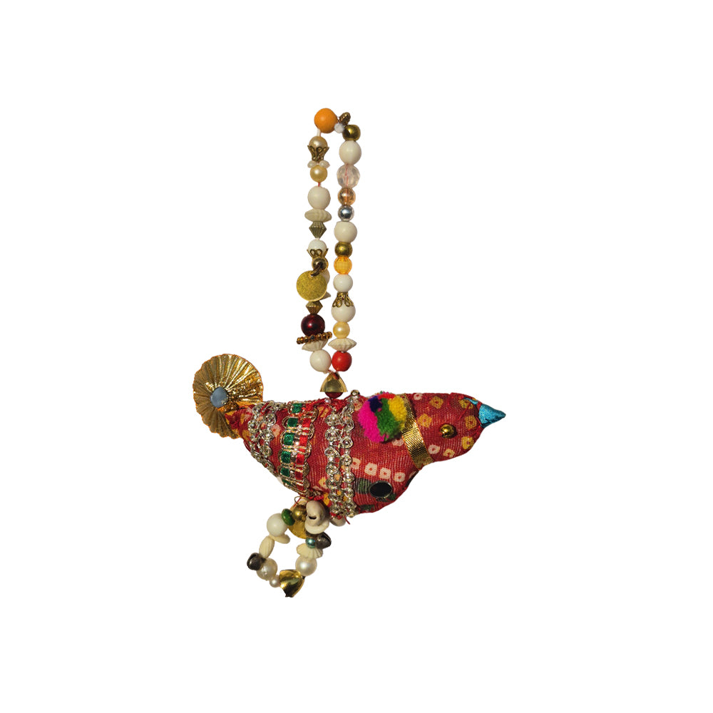 Embellished Bandhani Bird Hanging Decor - Madhues
