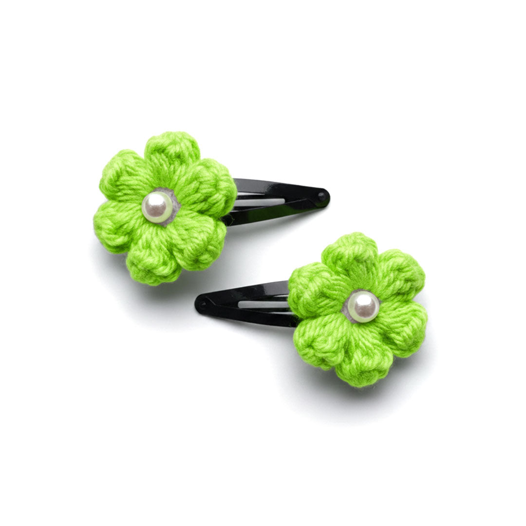 Charming Crocheted Flower Hair Clips - Pearl Accents