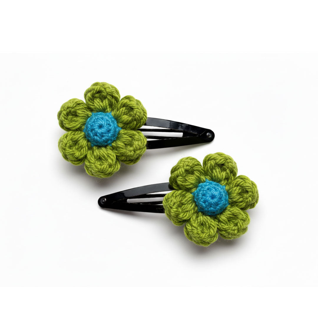 Handmade Crochet Flower Hair Clips (Pair) - Multiple Colors Available