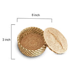 Two woven baskets with dimensions labeled on a white background