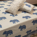 Blue Elephant Bagru Block Print Cotton Bedsheet Set - Madhues