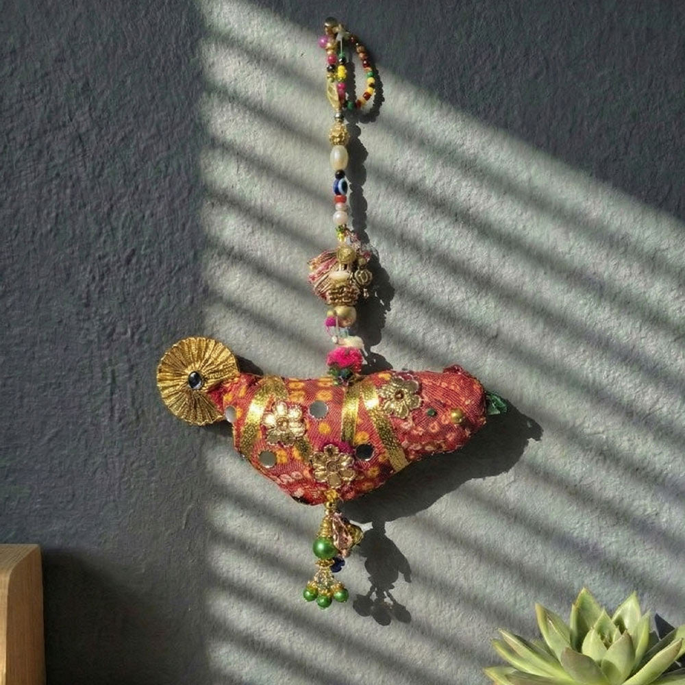 Vibrant Indian Fabric & Mirror Charm Hanging - Madhues