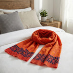 Rust Block Printed Cotton Scarf with Geometric Border