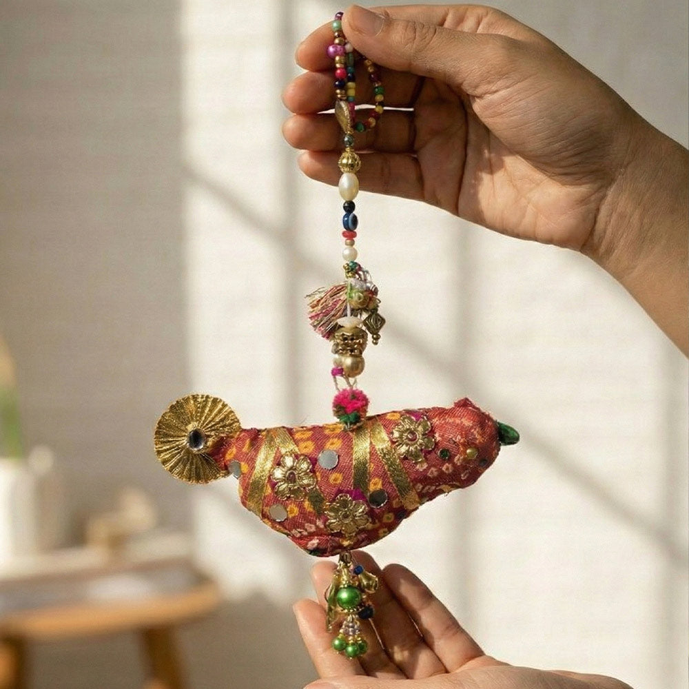 Vibrant Indian Fabric & Mirror Charm Hanging - Madhues