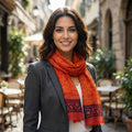 Rust Block Printed Cotton Scarf with Geometric Border