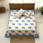 Blue Elephant Bagru Block Print Cotton Bedsheet Set - Madhues