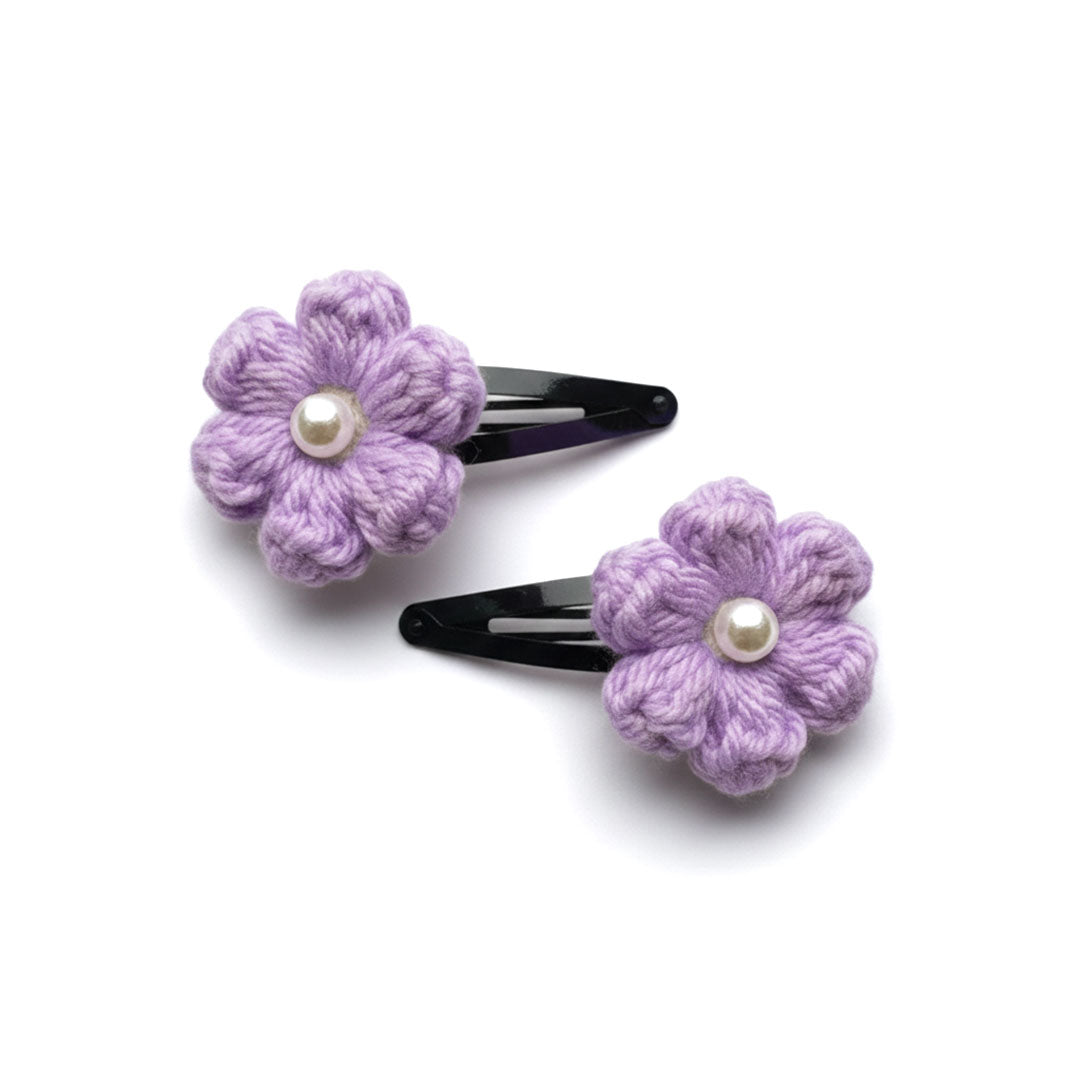 Charming Crocheted Flower Hair Clips - Pearl Accents