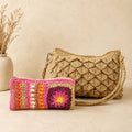 Hand-Crocheted Natural Jute Bag & Floral Boho Pouch Duo
