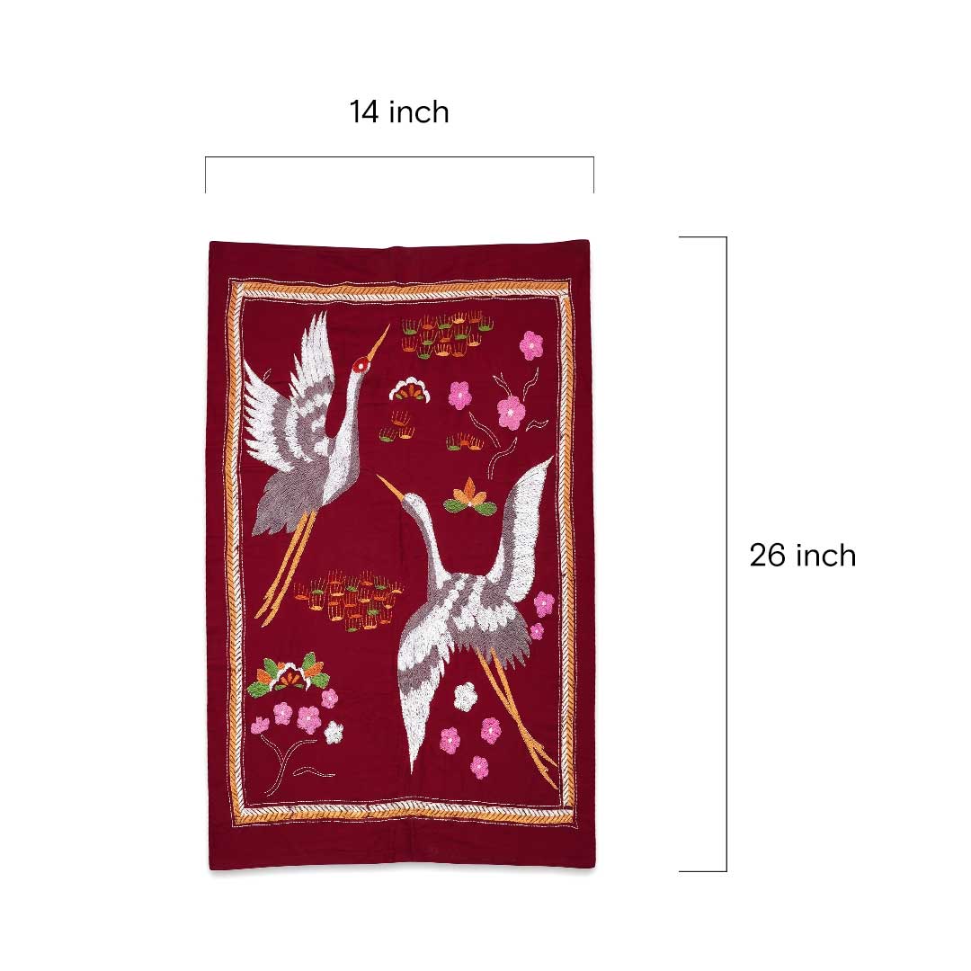 Twin Crane Nakshi Kantha Hand-Embroidered Wall Decor