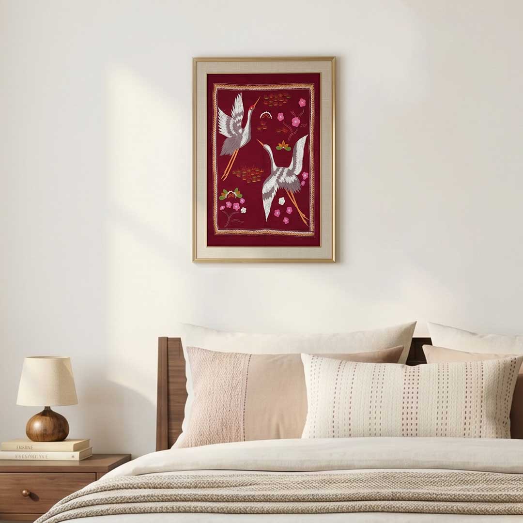 Twin Crane Nakshi Kantha Hand-Embroidered Wall Decor