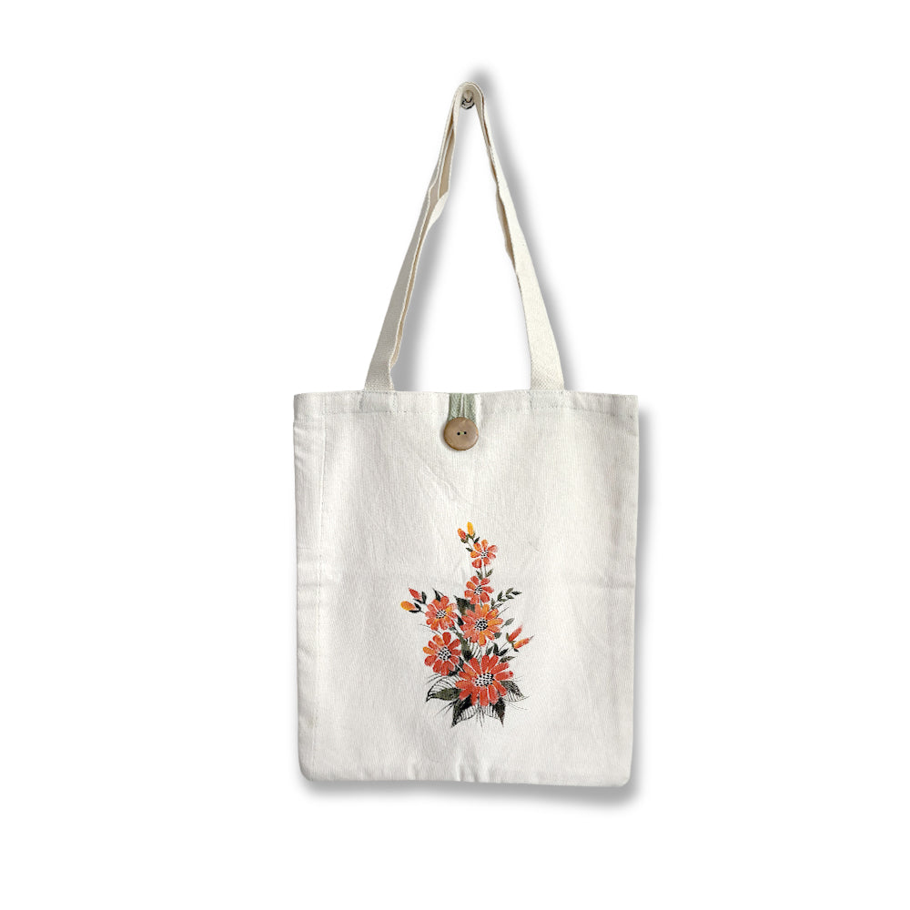 Hand-Painted Floral Canvas Tote Bag | Unique Artisan Design