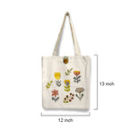 Hand-Painted Floral Canvas Tote Bag with Wooden Button Closure