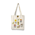 Hand-Painted Floral Canvas Tote Bag with Wooden Button Closure