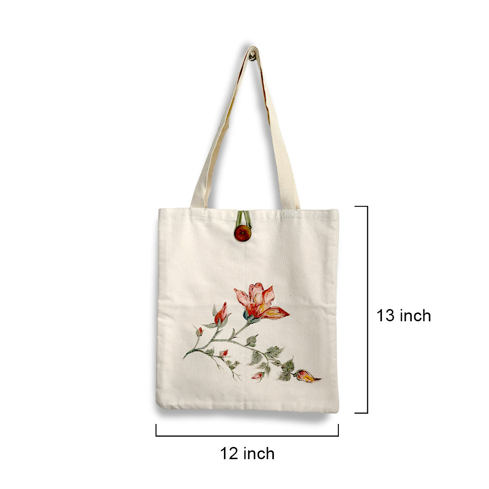 Hand-Painted Floral Canvas Tote Bag with Artisan Design