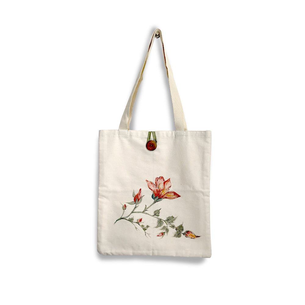 Hand-Painted Floral Canvas Tote Bag with Artisan Design
