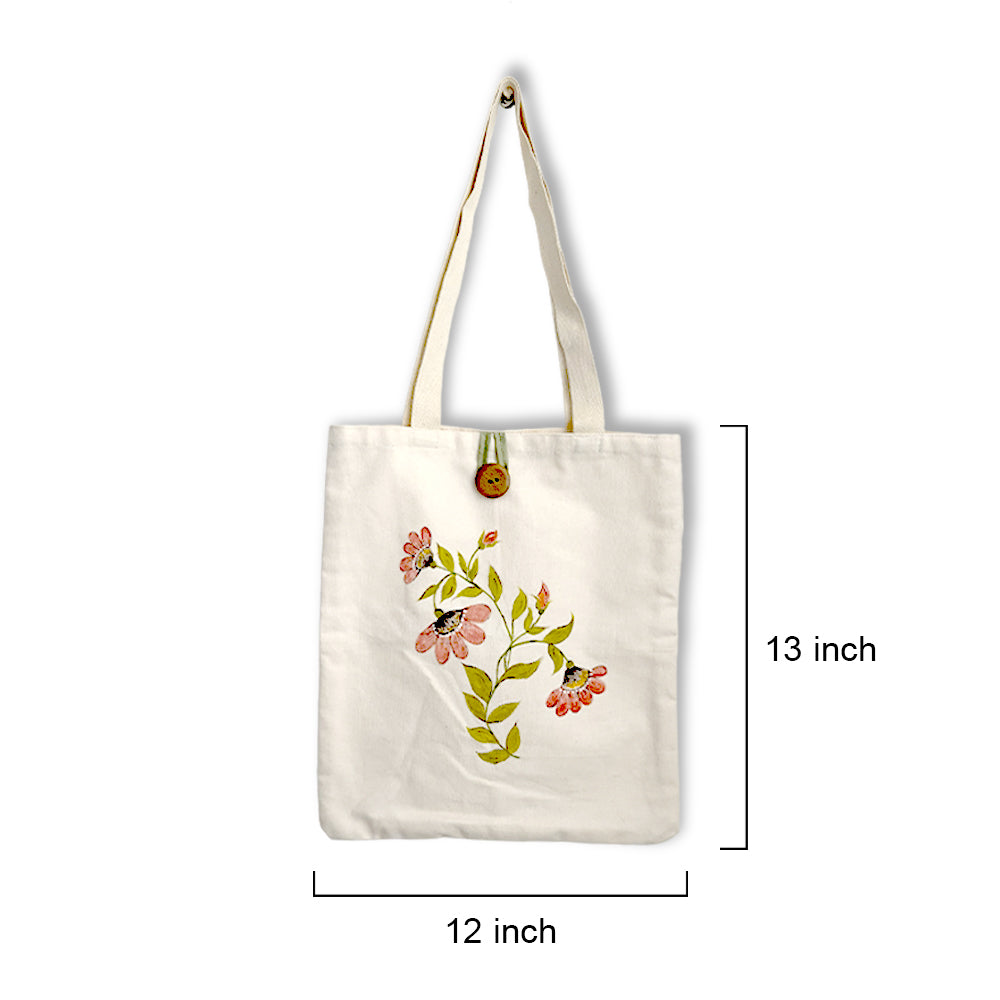 Blush Bloom Hand-Painted Canvas Tote Bag